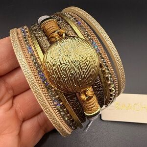 NWT SAACHI Gold and Brown Multi-Strand Bracelet Boho magnetic close wrap